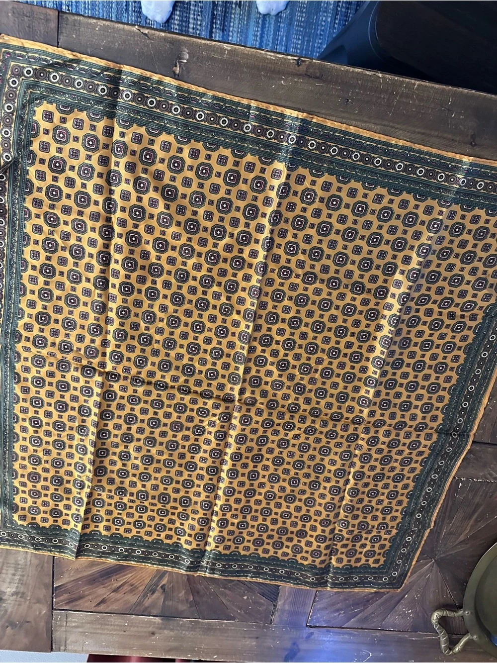 Vintage Silk-Feel Mustard Patterned Bandana Scarf